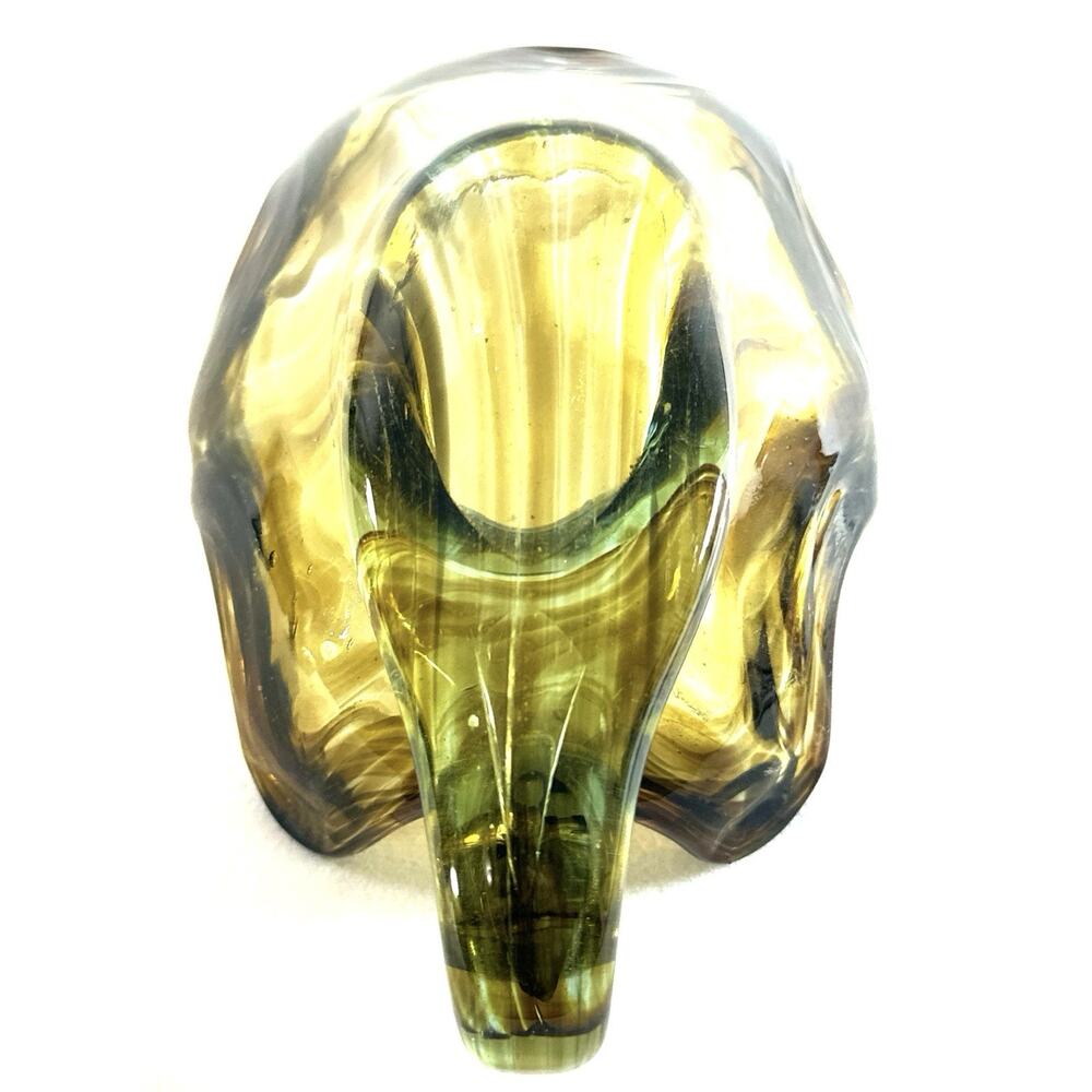 Sooner Art Glass Bowl Hand Blown Amber Swirl with Spiral Handle 7” Long - Picture 8 of 8